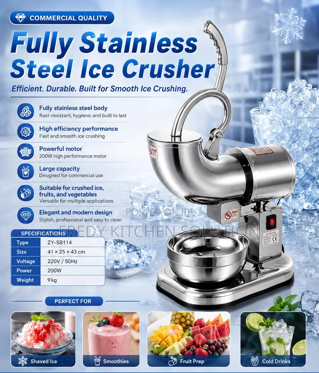 * Commercial Stainless Steel Ice Crusher – Zy-Sb114 * * 200w* P