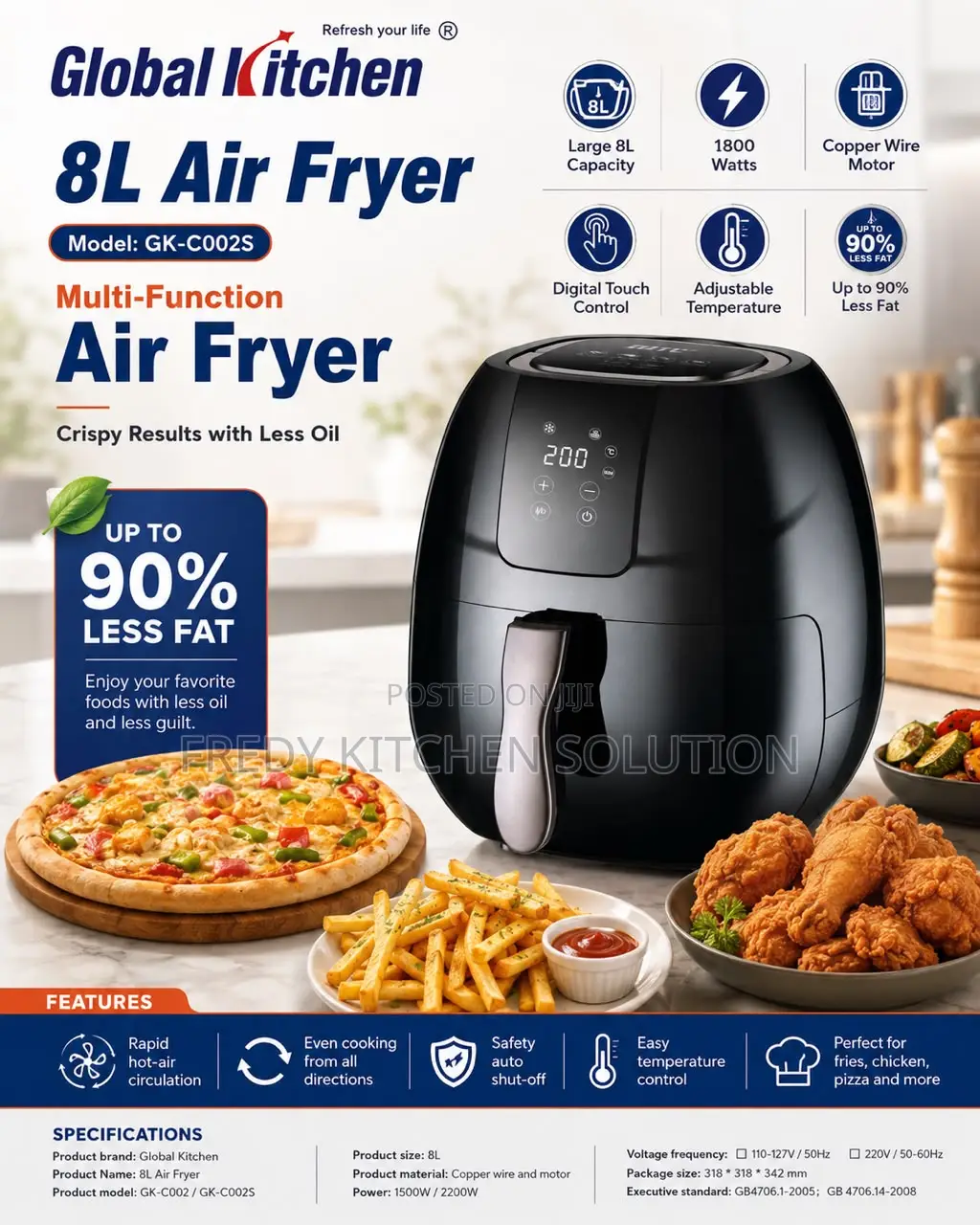 Large 8l Capacity 1800w Powerfu