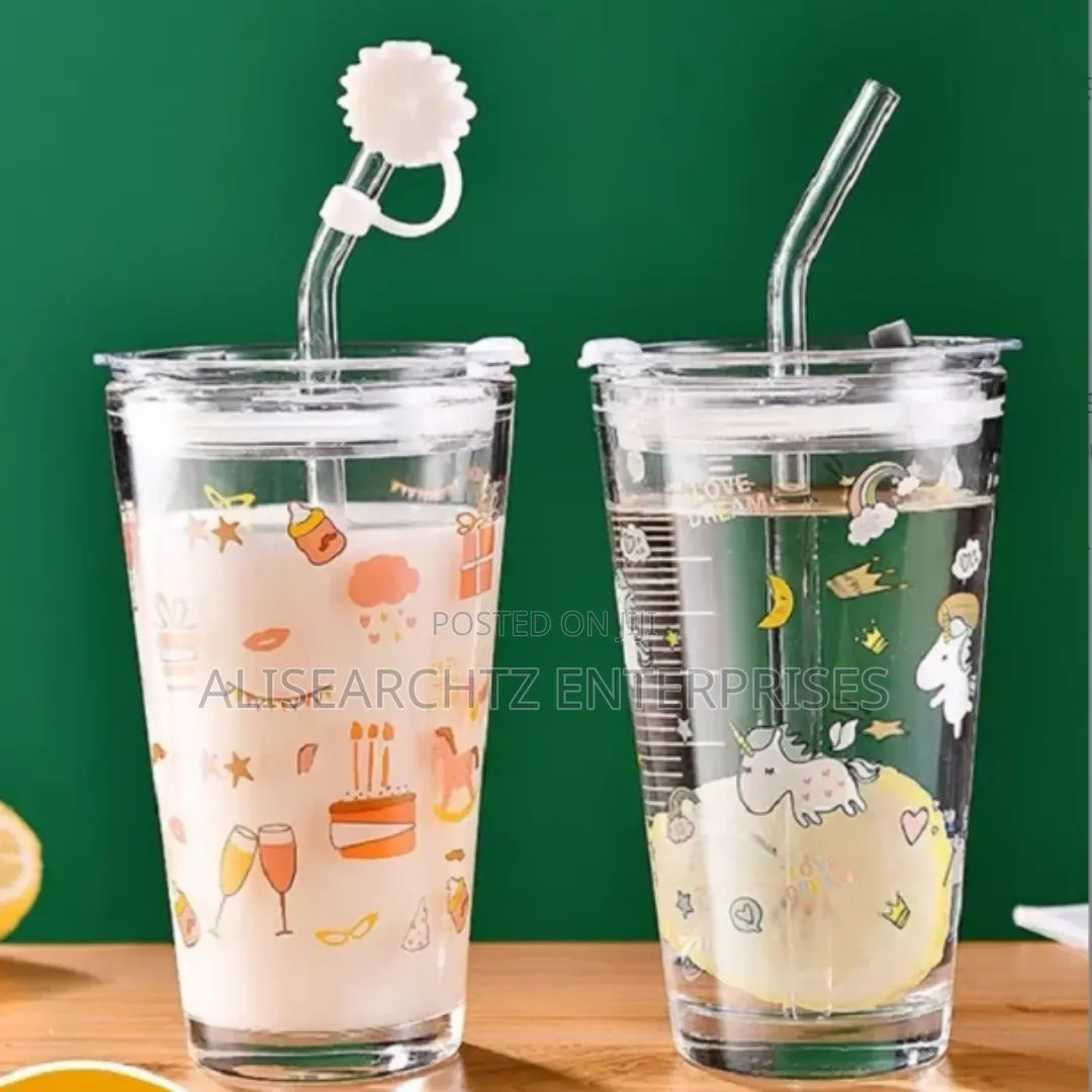 Cute Mug 400 Mls, Water, Milk Cup With Silicone Straw