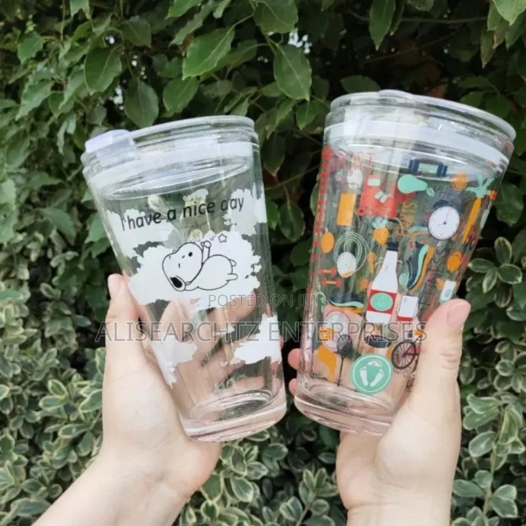 Cute Mug 400 Mls, Water, Milk Cup With Silicone Straw