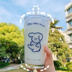 Cute Mug 400 Mls, Water, Milk Cup With Silicone Straw