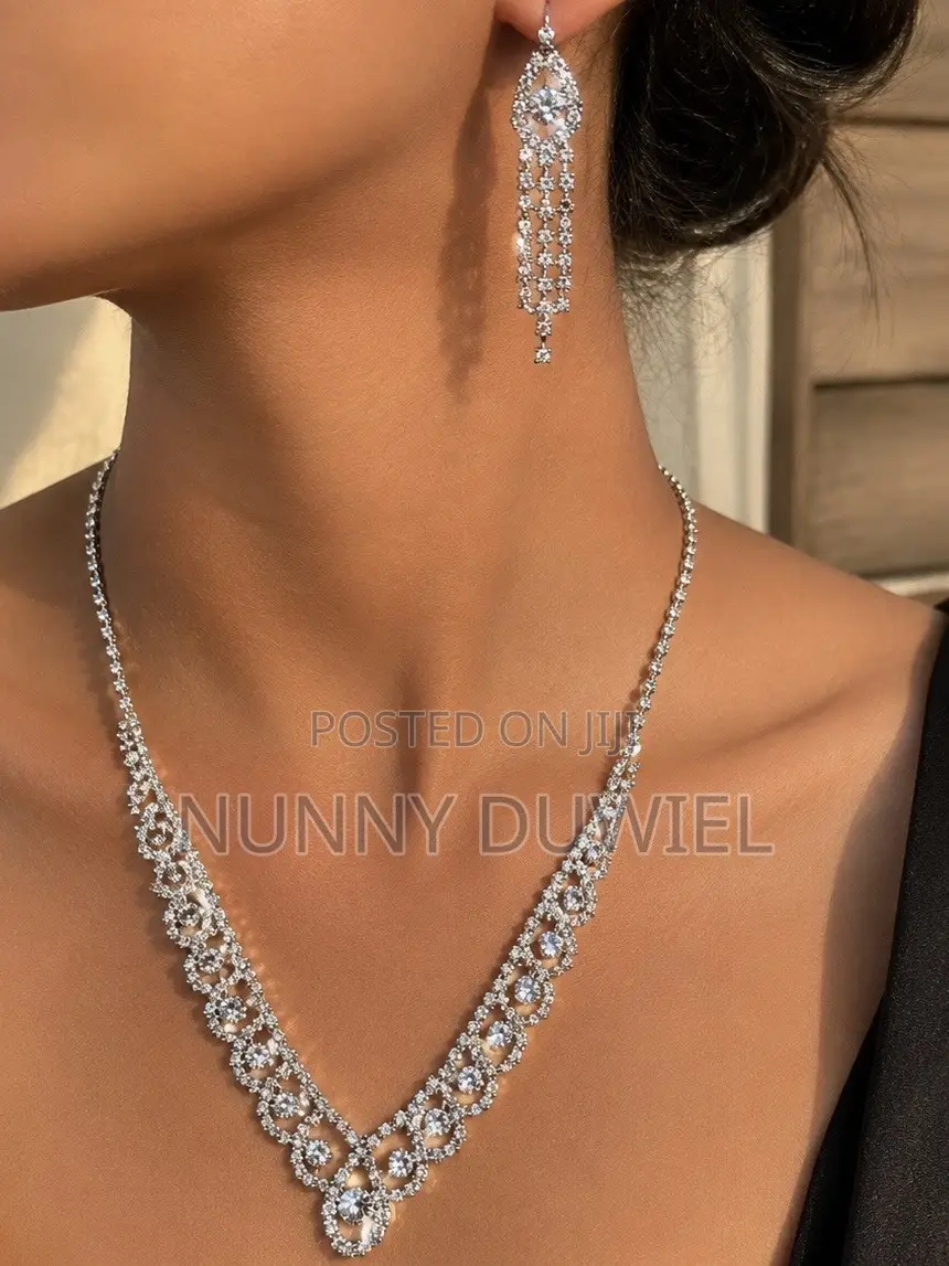 Elegant Silver Crystal Twisted v Necklace Set
