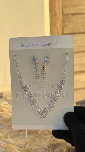 Elegant Silver Crystal Twisted v Necklace Set