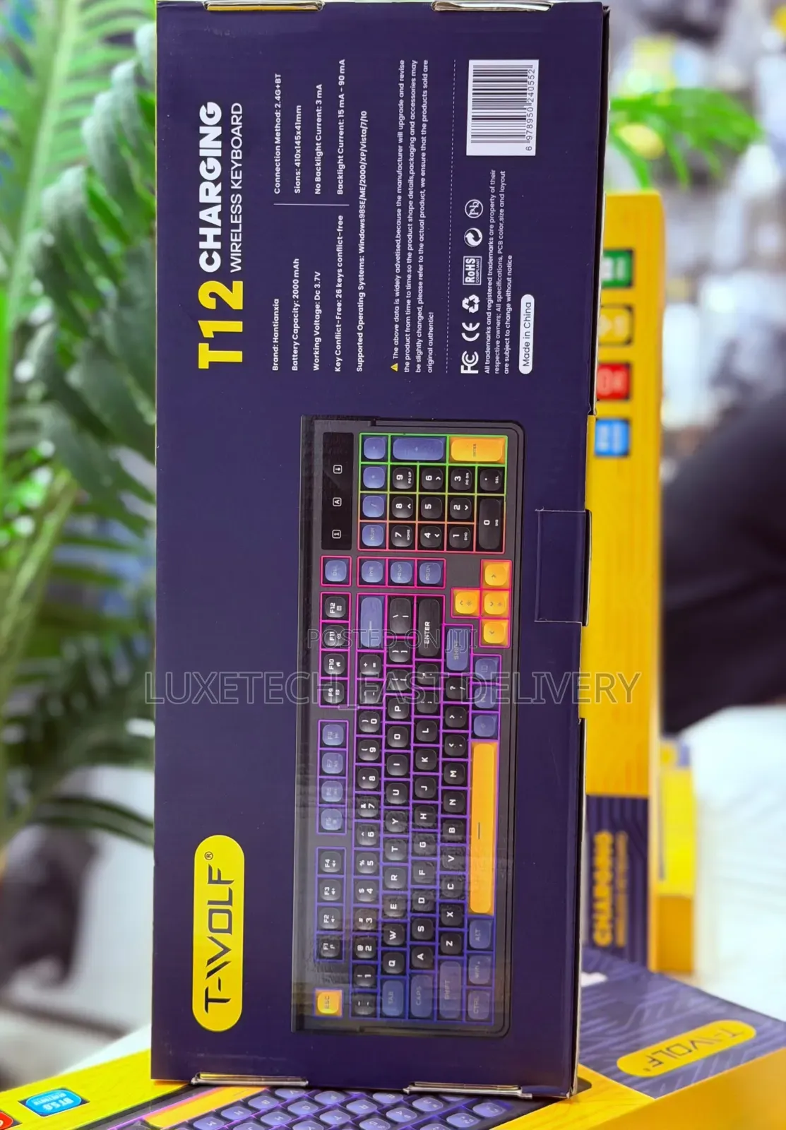 T-Wolf T12 Wireless Rechargeable Keyboard – Dual Mode 2.4GHz/Bluetooth