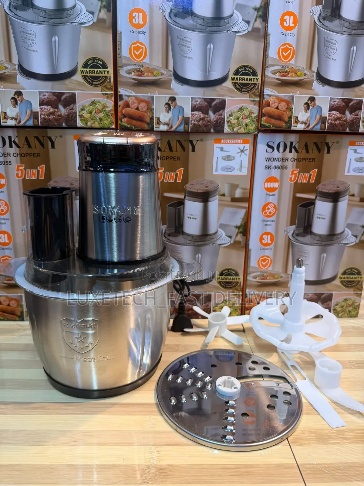 Sokany 5-in-1 Wonder Chopper 3L – Meat Grinder, Slicer, Garlic Peeler