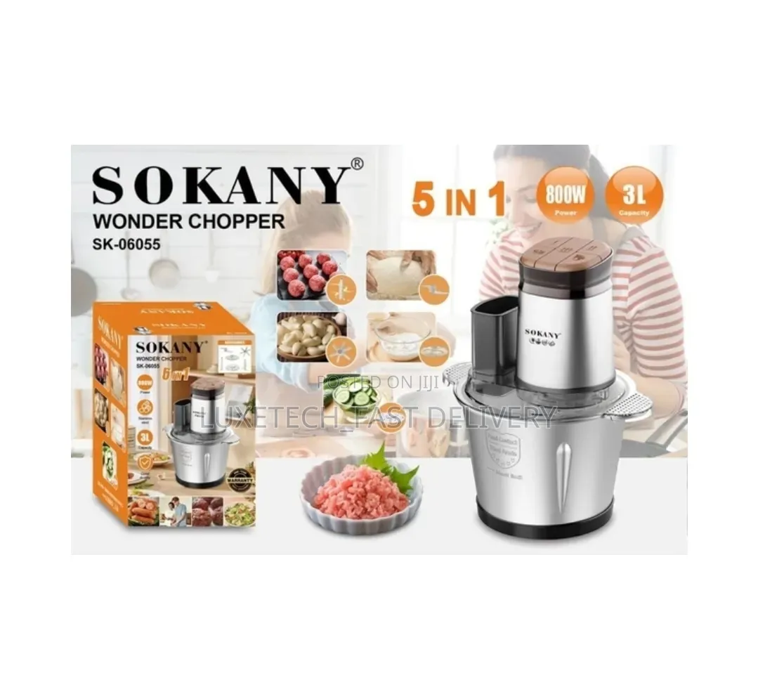 Sokany 5-in-1 Wonder Chopper 3L – Meat Grinder, Slicer, Garlic Peeler