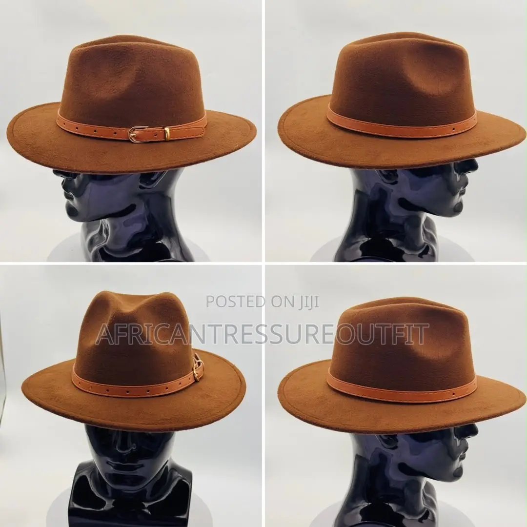 Federo Hat Styles Pinched Crown and Slim Faux Leather Buckled Beltband