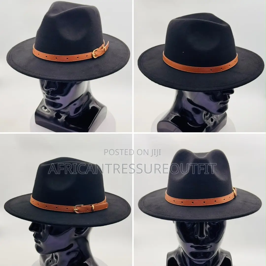 Federo Hat Styles Pinched Crown and Slim Faux Leather Buckled Beltband