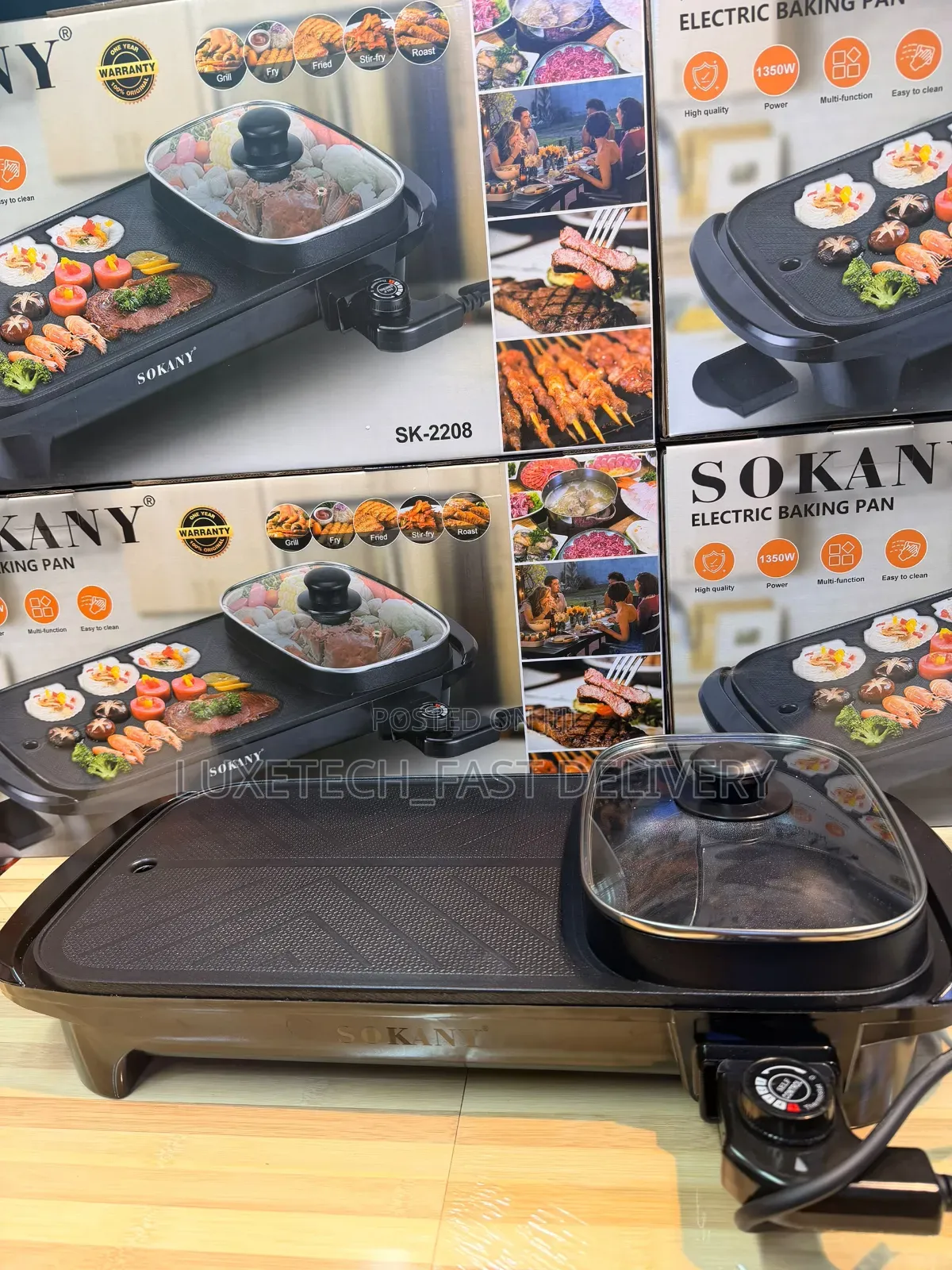 Sokany SK-2208 2-in-1 Electric Grill + Hot Pot Combo 1350W – Non-Stick
