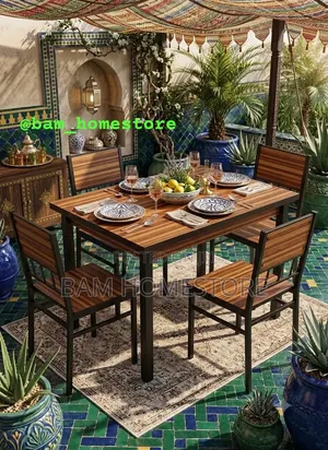 5-Piece Wooden Dining Table Set /Metal &Wood Dining 1 Table+ 4 Chairs