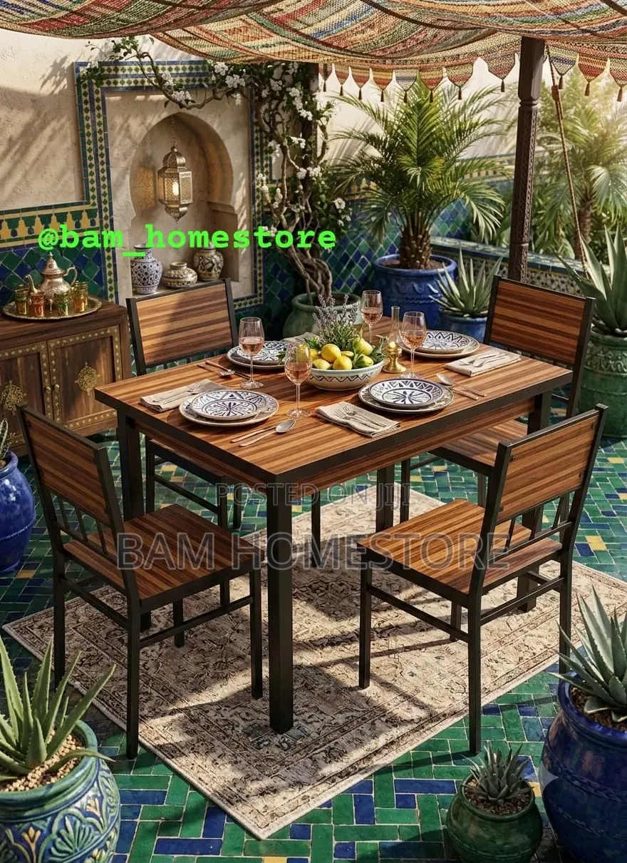 5-Piece Wooden Dining Table Set /Metal &Wood Dining 1 Table+ 4 Chairs