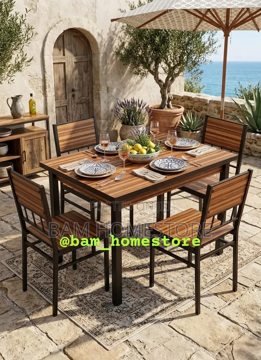 5-Piece Wooden Dining Table Set /Metal &Wood Dining 1 Table+ 4 Chairs