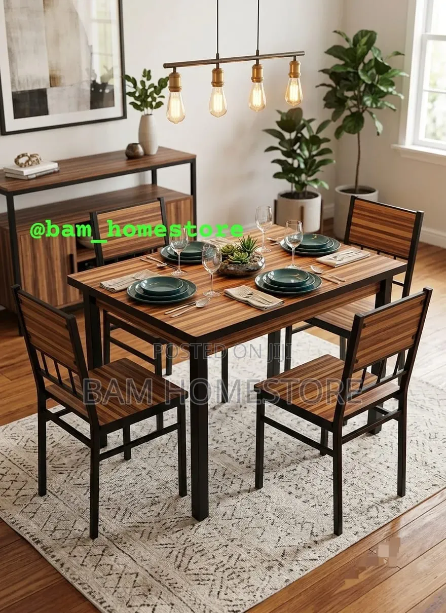 5-Piece Wooden Dining Table Set /Metal &Wood Dining 1 Table+ 4 Chairs