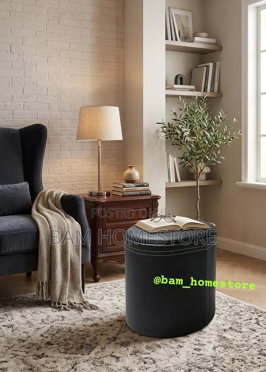 Faux Leather Ottoman / Round Pouf Footrest Stool