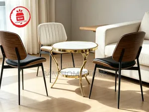 Modern Round Coffee Table Set / Marble-Pattern Accent Table + 3 Chairs