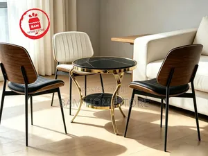 Modern Round Coffee Table Set / Marble-Pattern Accent Table + 3 Chairs