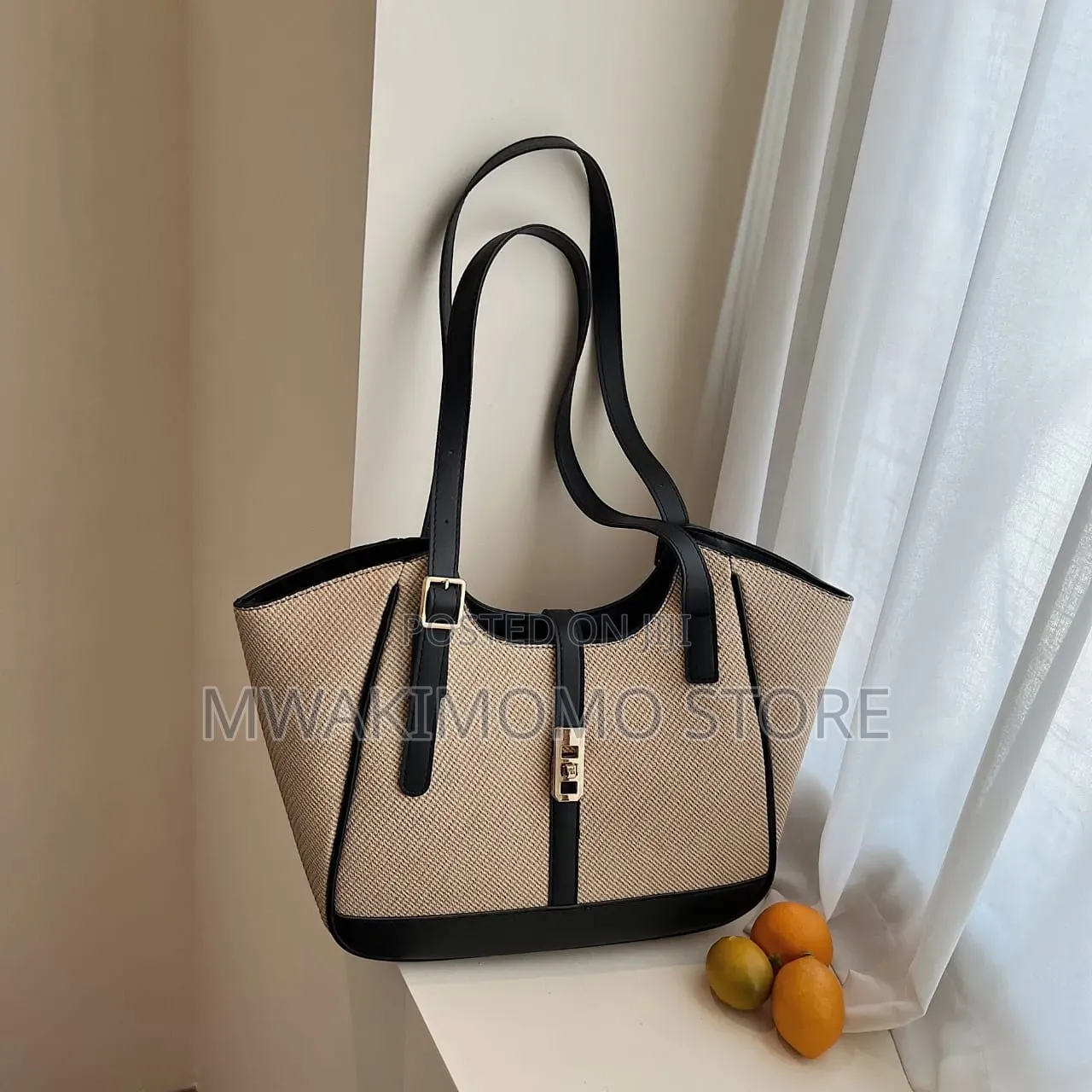 Color-Blocked Canvas Splicing Shoulder Tote Bag
