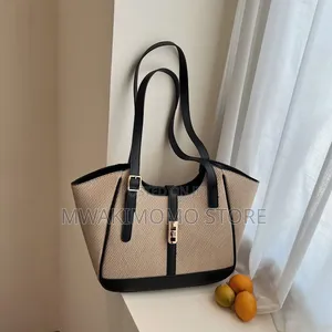 Color-Blocked Canvas Splicing Shoulder Tote Bag
