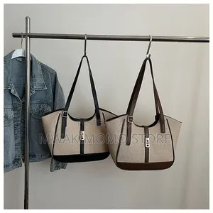 Color-Blocked Canvas Splicing Shoulder Tote Bag