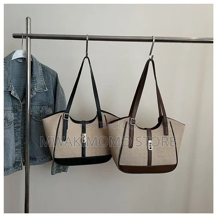 Color-Blocked Canvas Splicing Shoulder Tote Bag