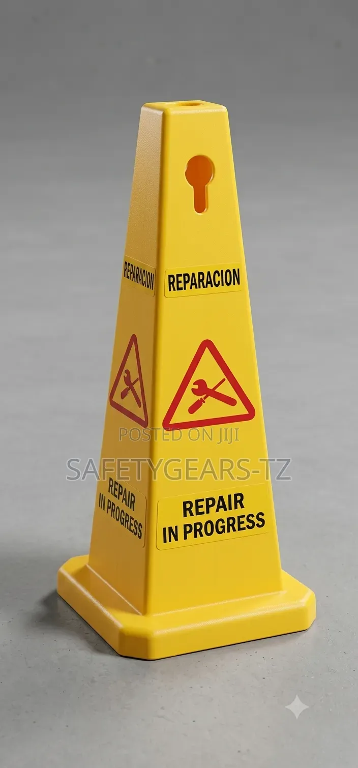 Bright Yellow, Four-Sided Safety Caution Traffic Cone