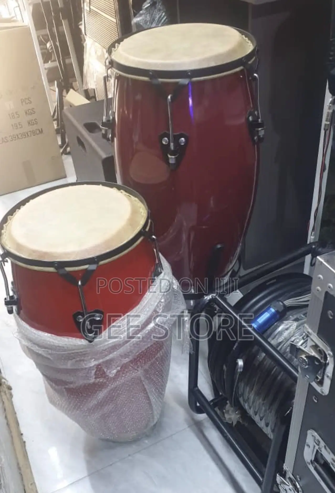 Red-Finished Wooden Conga Drum