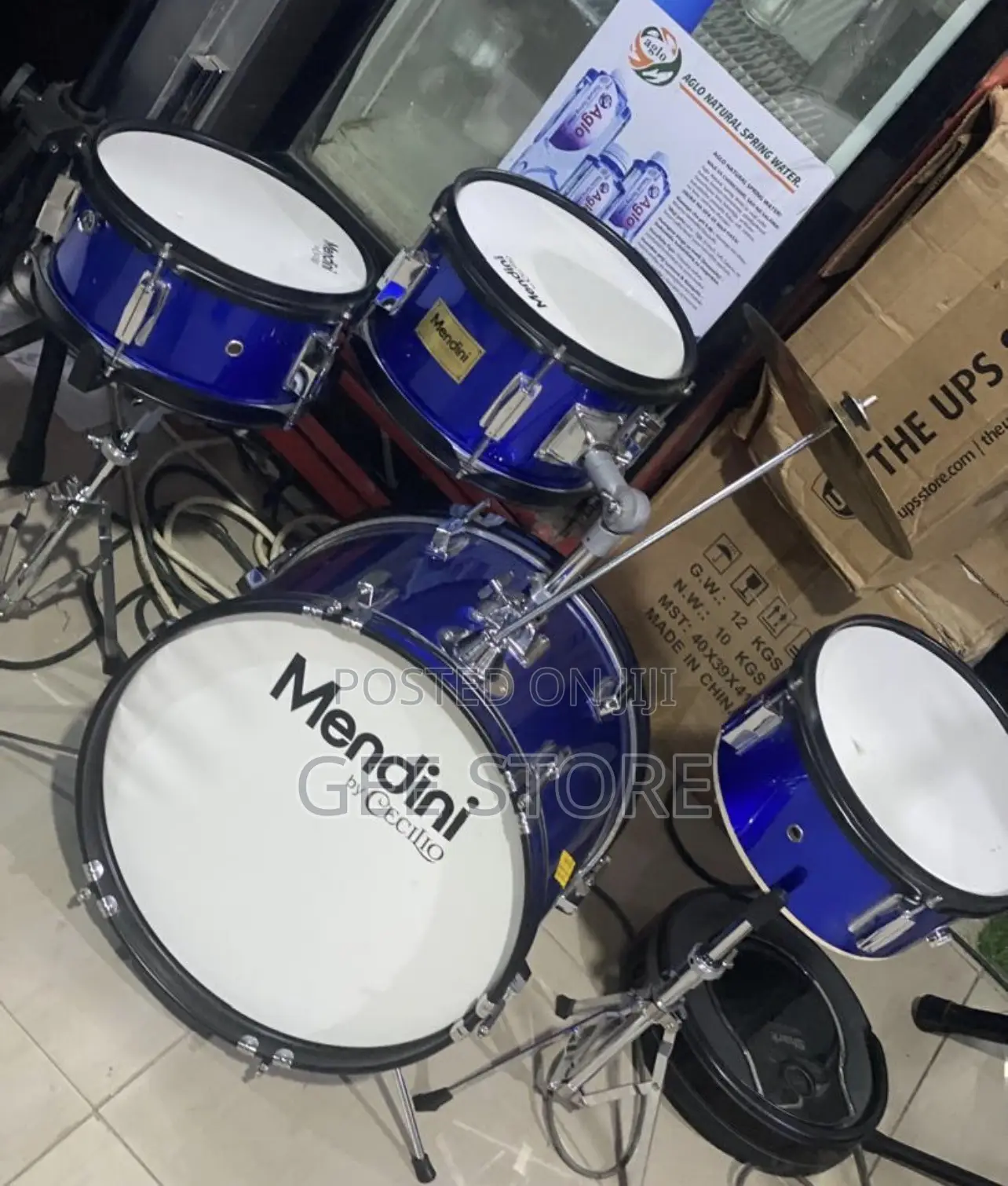 A 16-Inch Metallic Blue Bass Drum  Mendini by Cecilio 5-Piece Kids