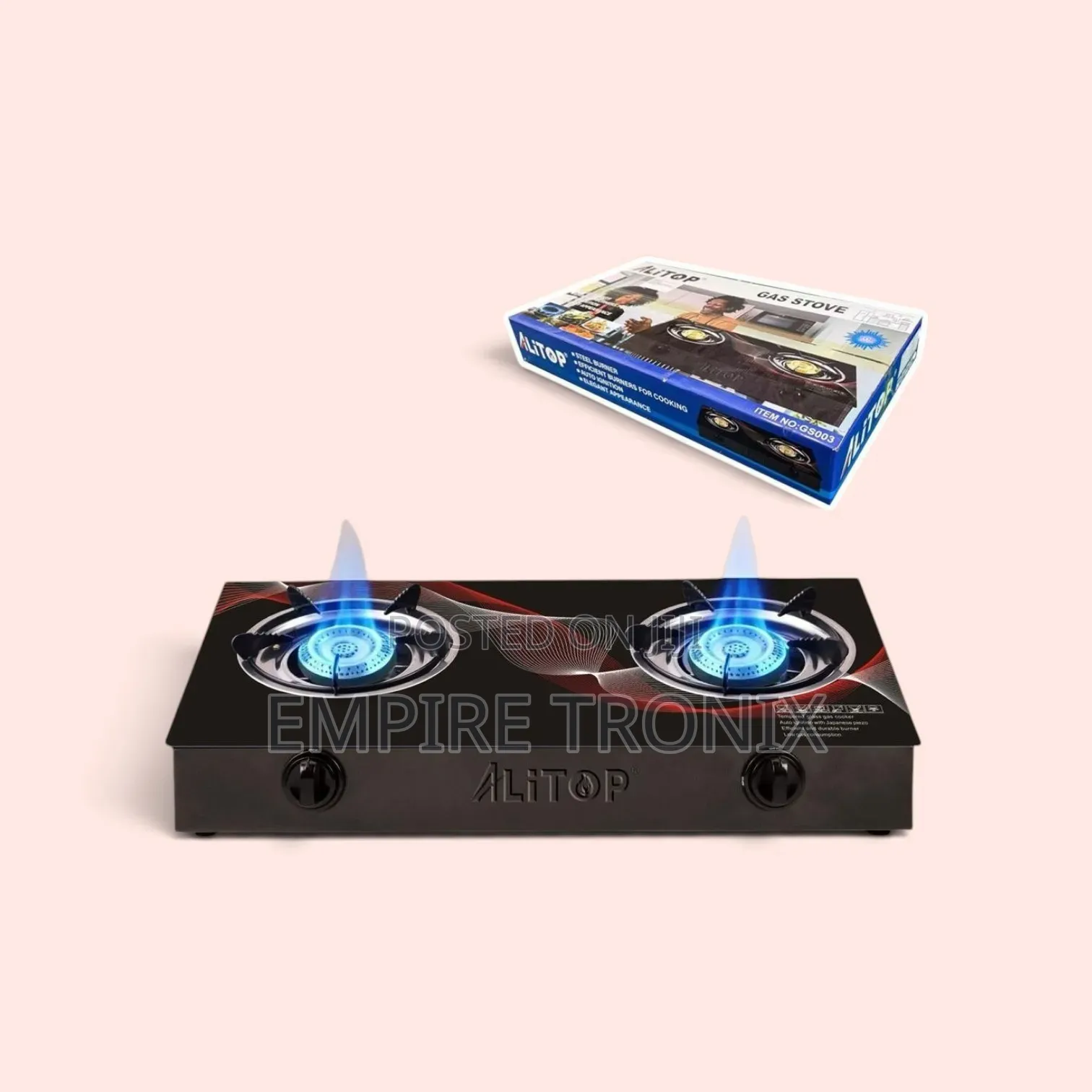 Alitop GS-003 2 Burner Gas Stove 6mm Tempered Glass Auto Ignition