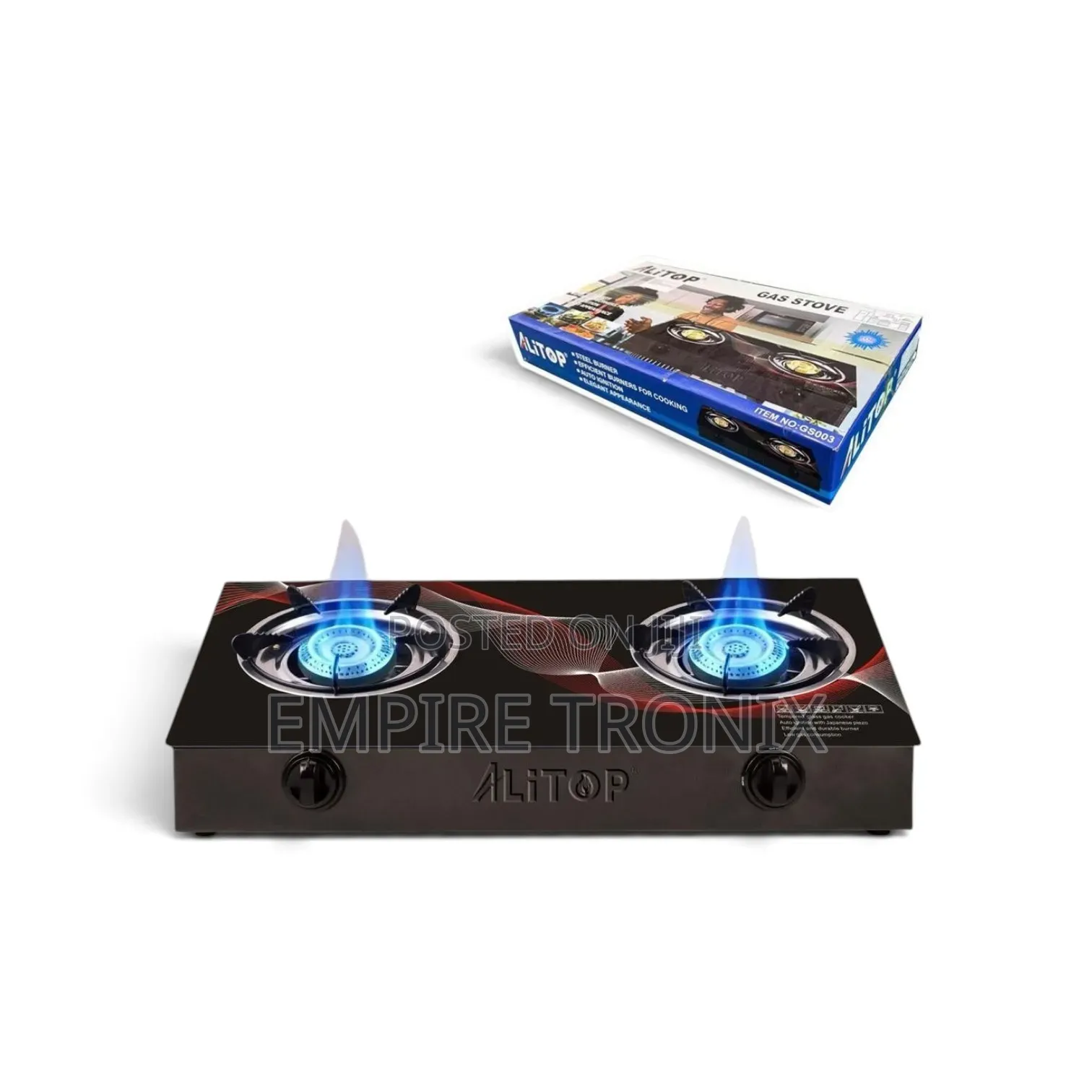 Alitop GS-003 2 Burner Gas Stove 6mm Tempered Glass Auto Ignition