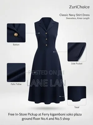 ZuriChoice Sleeveless Button-Down Midi Shirt Dress