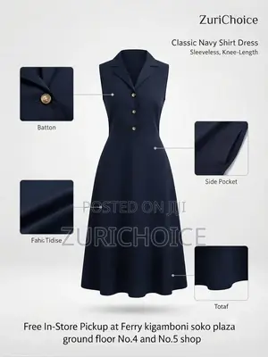 ZuriChoice Sleeveless Button-Down Midi Shirt Dress