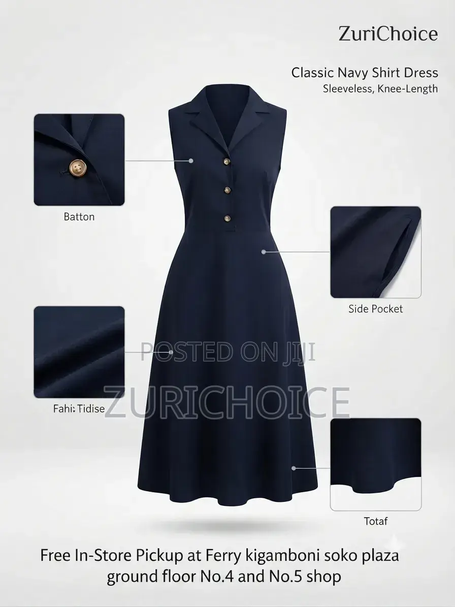 ZuriChoice Sleeveless Button-Down Midi Shirt Dress
