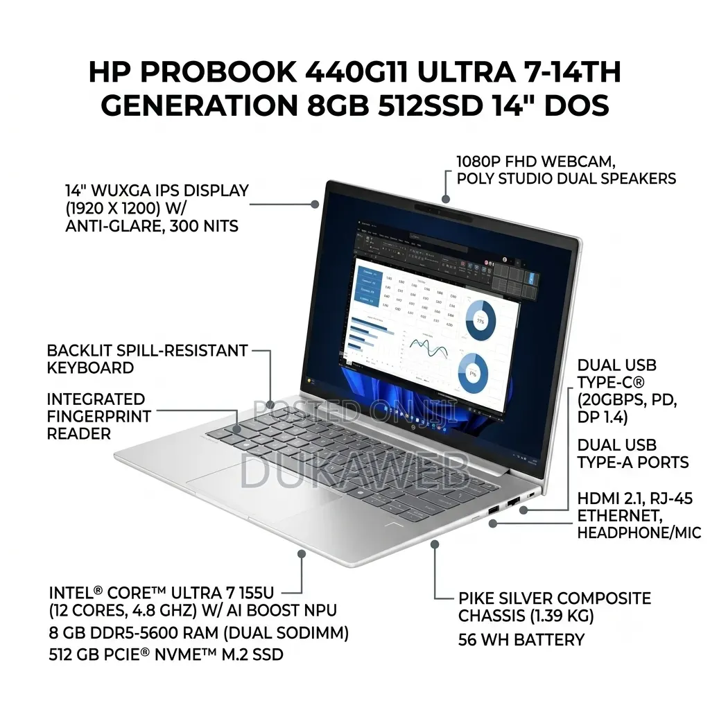 New Laptop HP ProBook 460 G11 8GB Intel Core Ultra 5 SSD 512GB