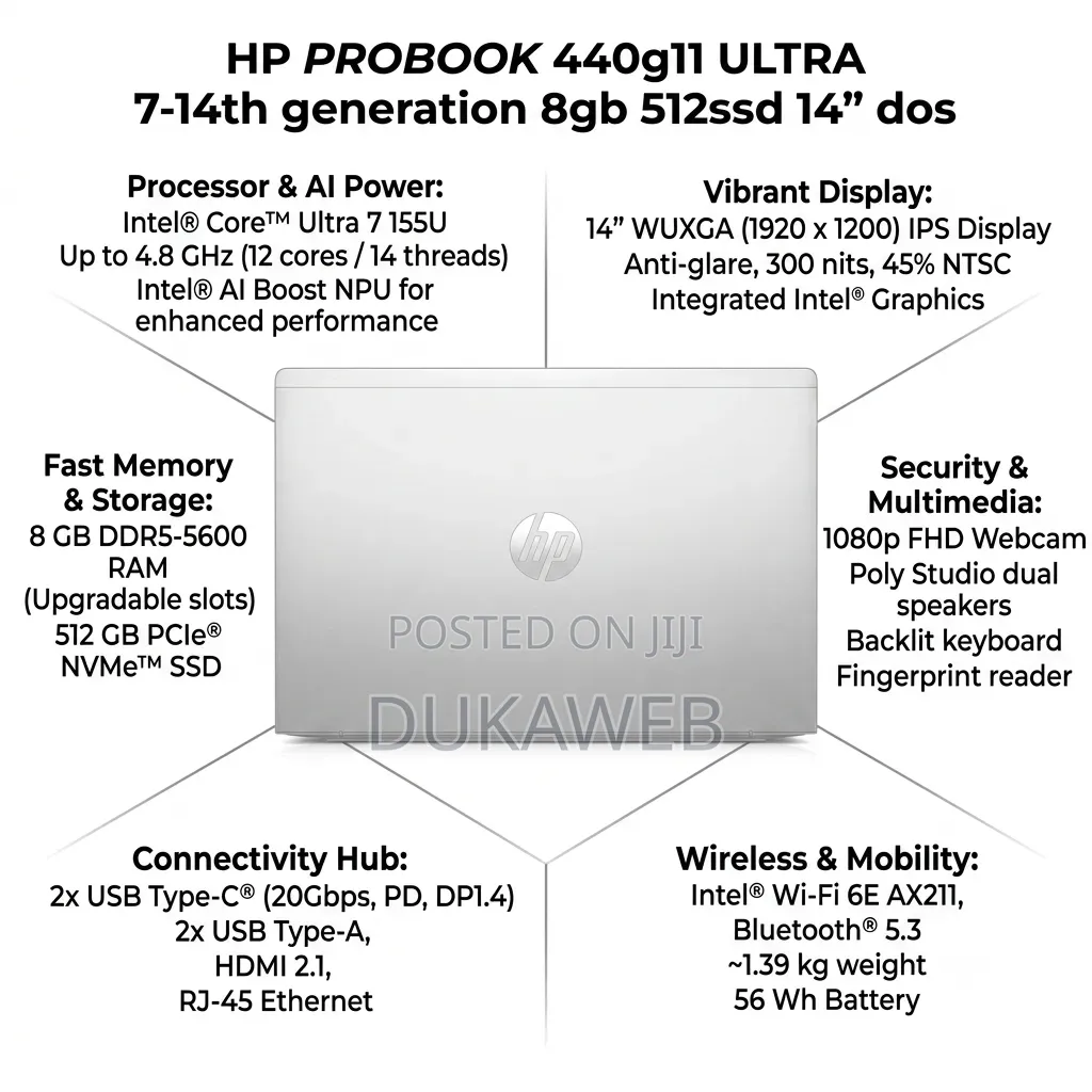 New Laptop HP ProBook 460 G11 8GB Intel Core Ultra 5 SSD 512GB
