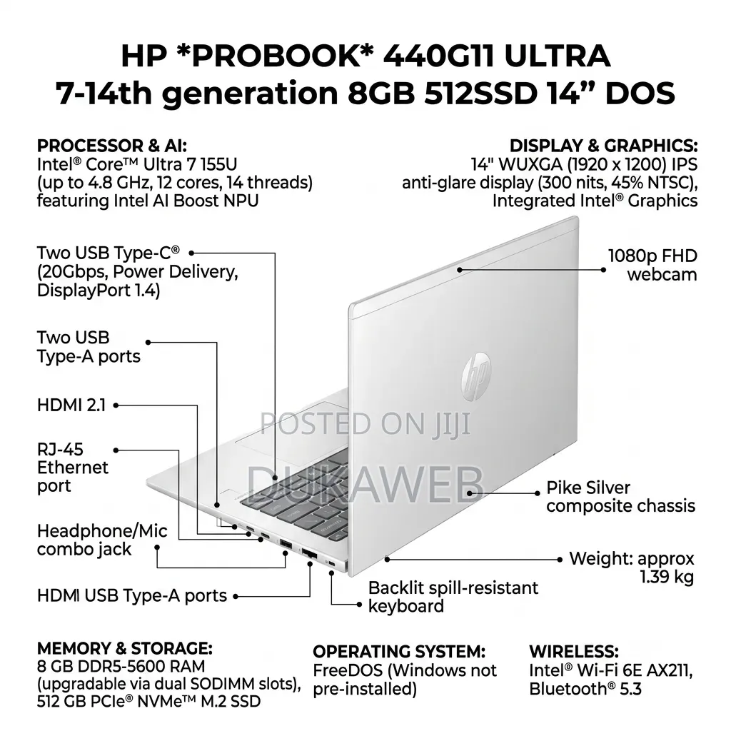 New Laptop HP ProBook 460 G11 8GB Intel Core Ultra 5 SSD 512GB