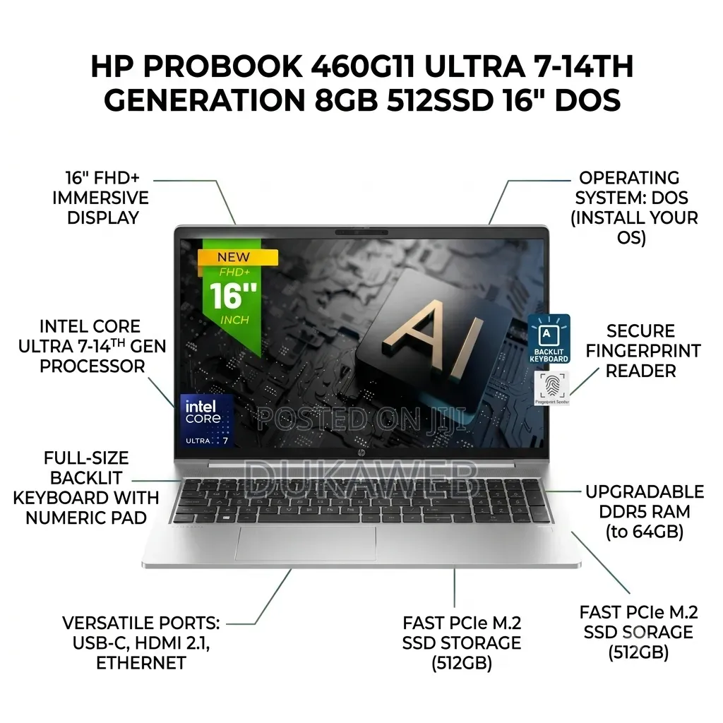 New Laptop HP ProBook 460 G11 8GB Intel Core Ultra 7 SSD 512GB