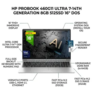 New Laptop HP ProBook 460 G11 8GB Intel Core Ultra 7 SSD 512GB