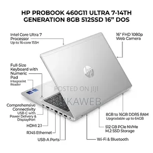 New Laptop HP ProBook 460 G11 8GB Intel Core Ultra 7 SSD 512GB