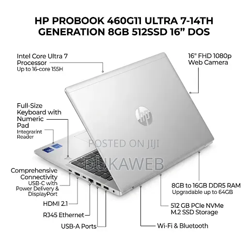 New Laptop HP ProBook 460 G11 8GB Intel Core Ultra 7 SSD 512GB