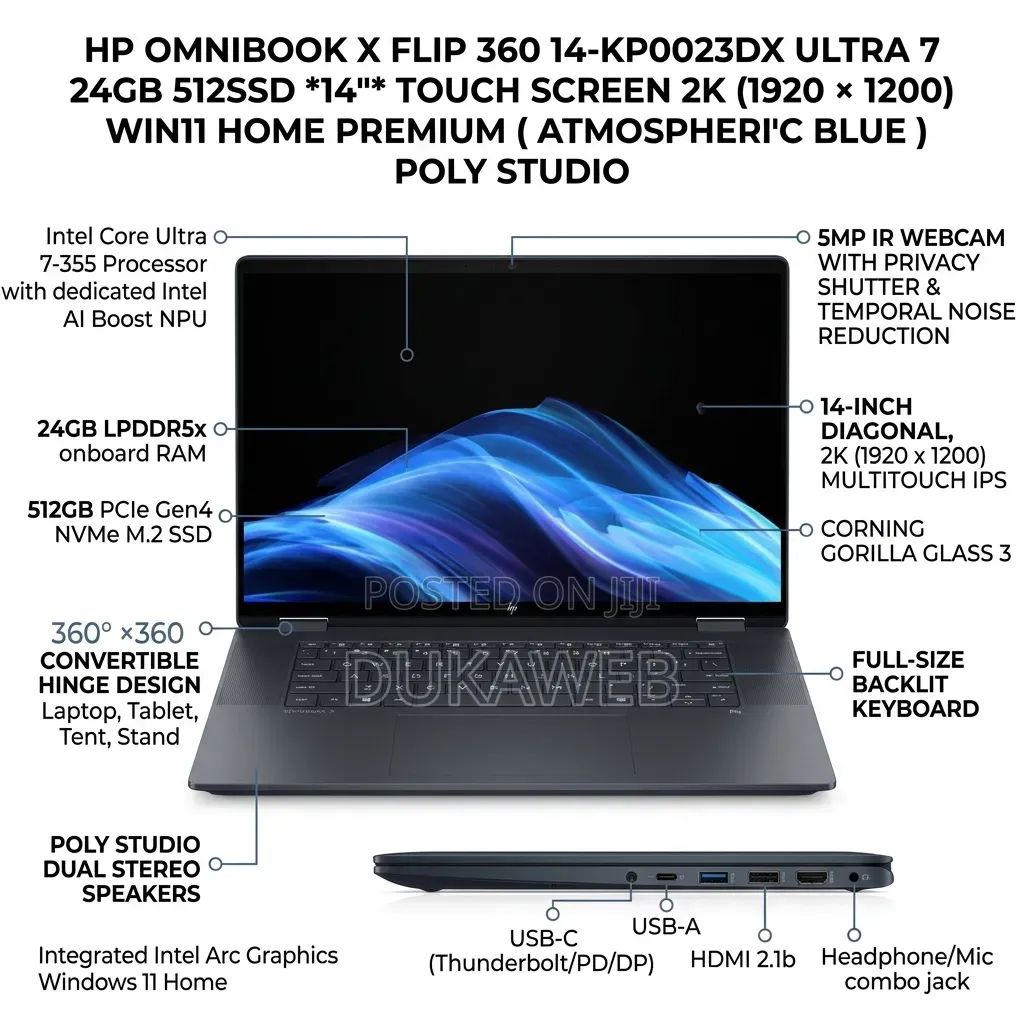 New Laptop HP OmniBook X Flip 14" 24GB Intel Core Ultra 7 SSD 512GB