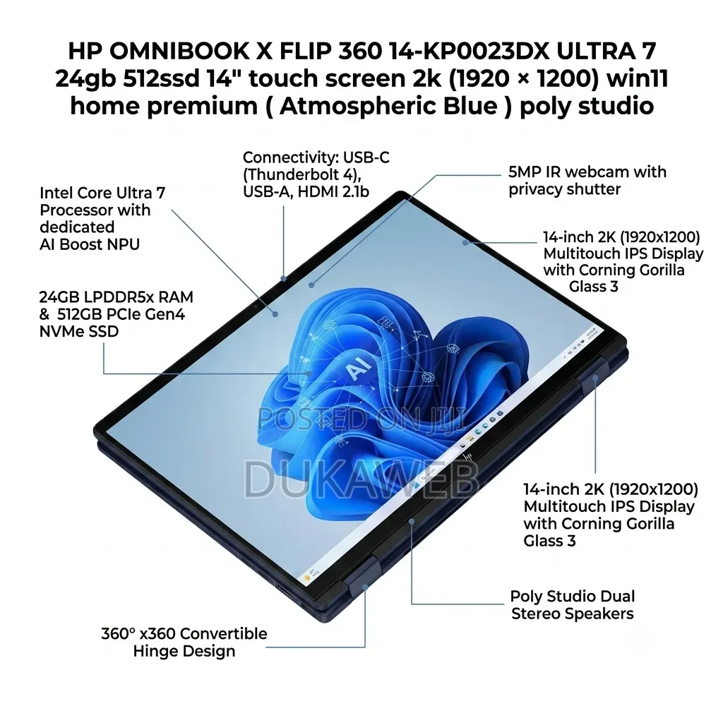 New Laptop HP OmniBook X Flip 14" 24GB Intel Core Ultra 7 SSD 512GB