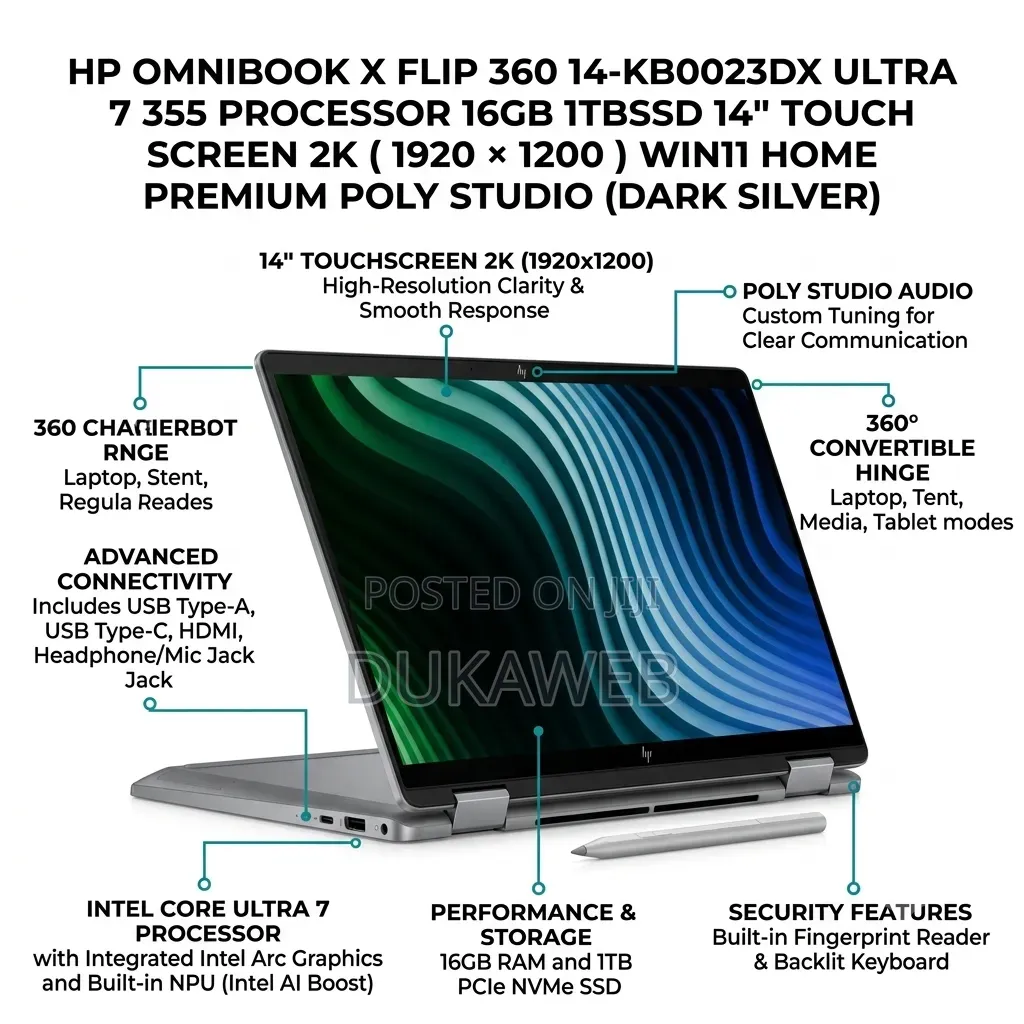 New Laptop HP OmniBook X Flip 14" 16GB Intel Core Ultra 7 SSD 1T