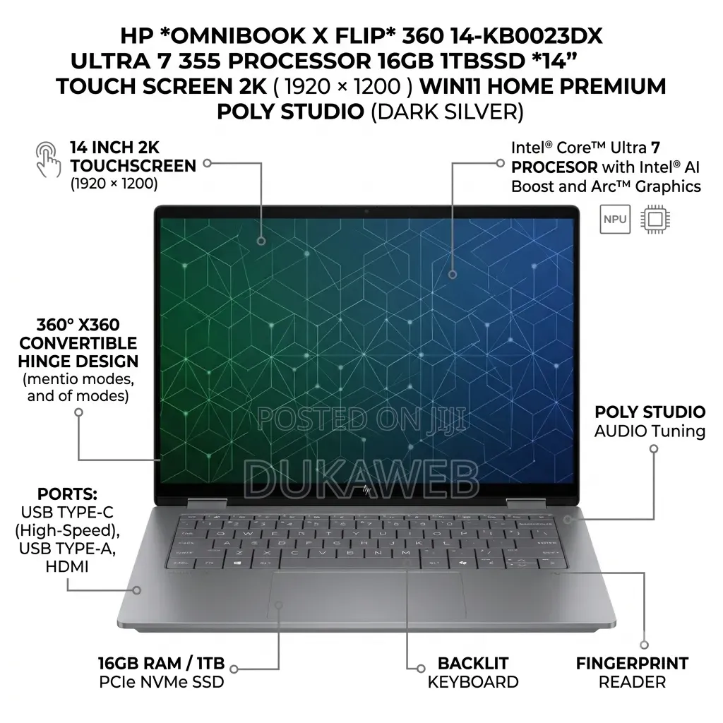 New Laptop HP OmniBook X Flip 14" 16GB Intel Core Ultra 7 SSD 1T