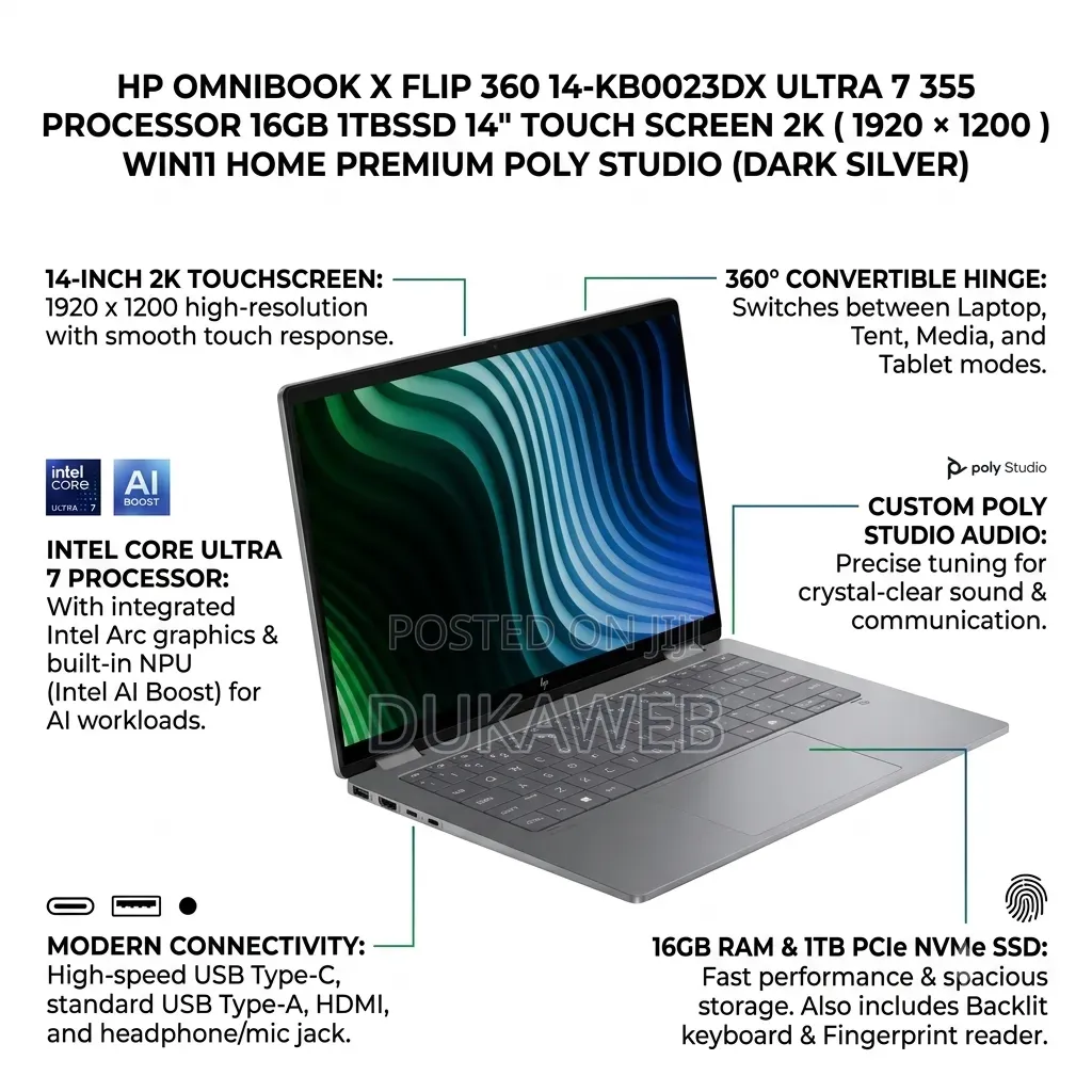 New Laptop HP OmniBook X Flip 14" 16GB Intel Core Ultra 7 SSD 1T