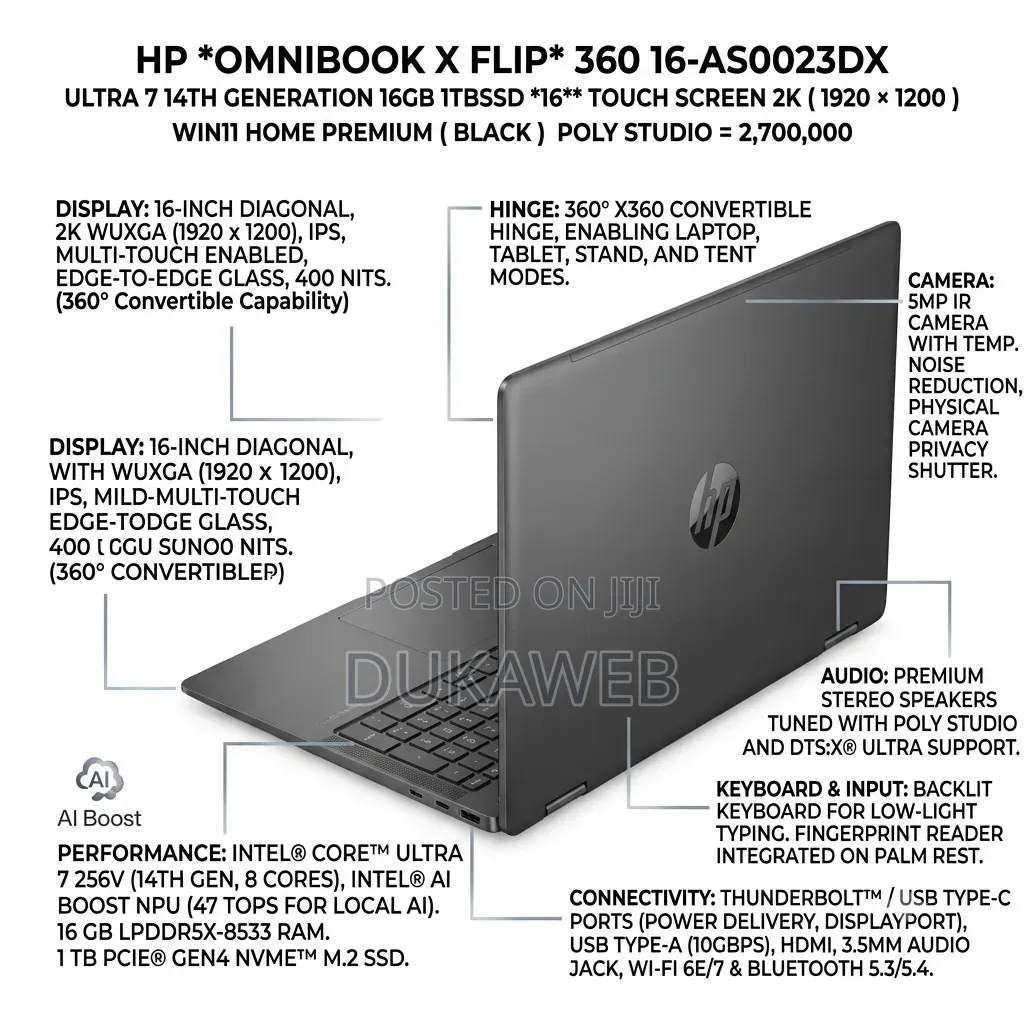 New Laptop HP OmniBook Ultra Flip 16" 16GB Intel Core Ultra 7 SSD 1T