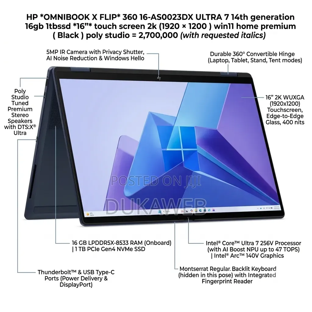 New Laptop HP OmniBook Ultra Flip 16" 16GB Intel Core Ultra 7 SSD 1T