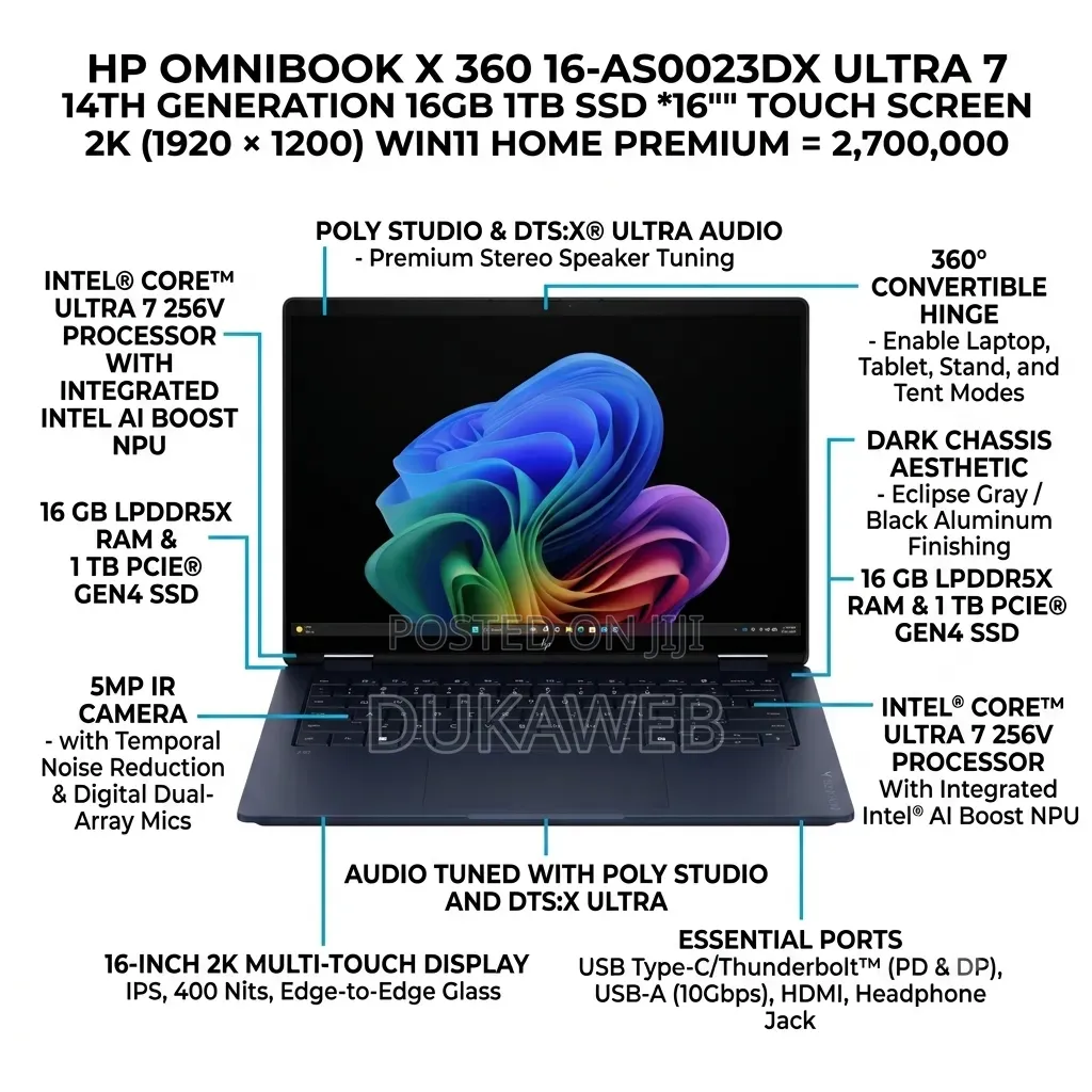 New Laptop HP OmniBook Ultra Flip 16" 16GB Intel Core Ultra 7 SSD 1T