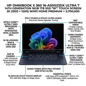 New Laptop HP OmniBook Ultra Flip 16" 16GB Intel Core Ultra 7 SSD 1T