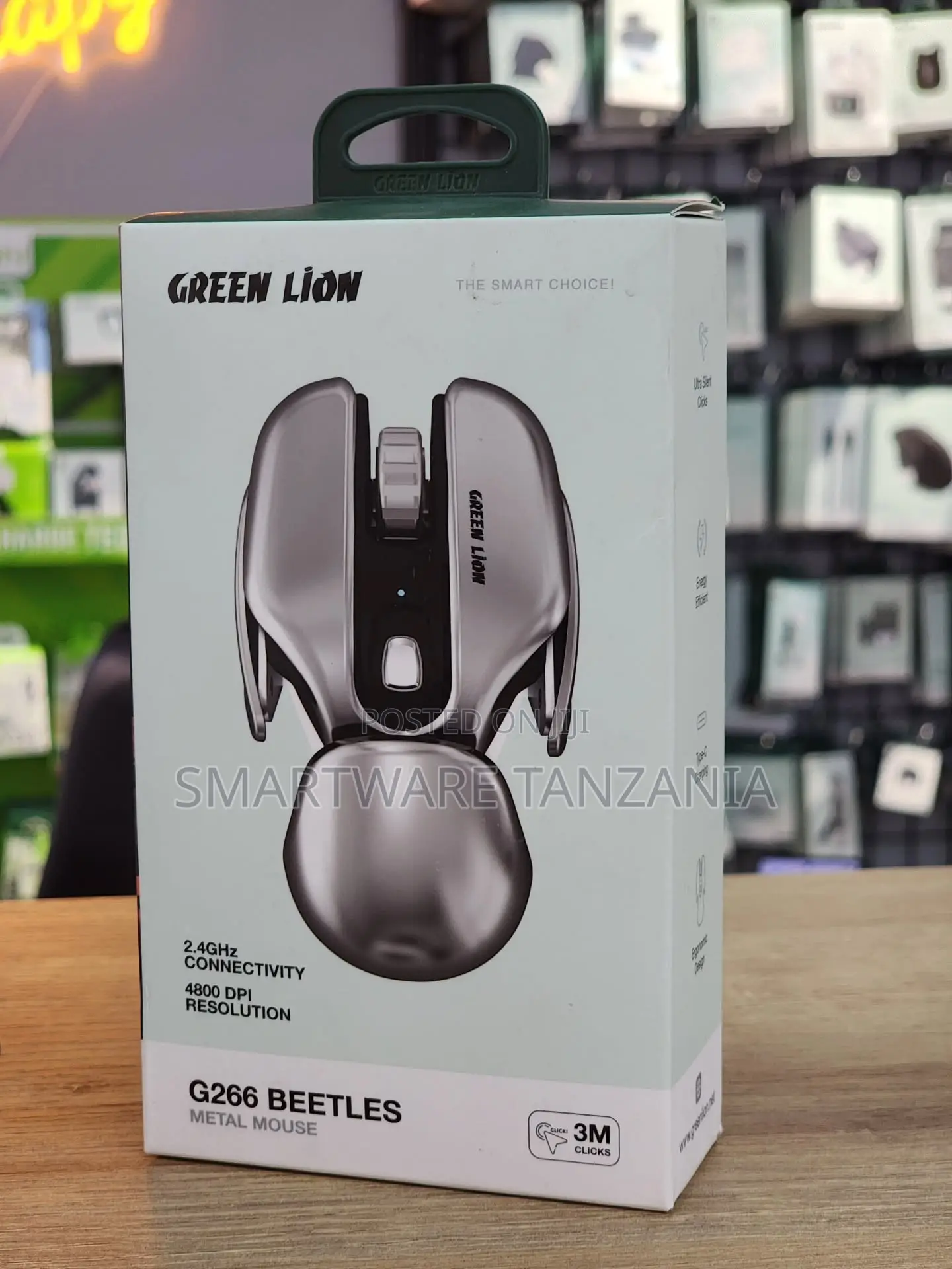 Green Lion G266 Beetles Wireless Mouse, 2.4GHz, 4800 DPI, Metal Design
