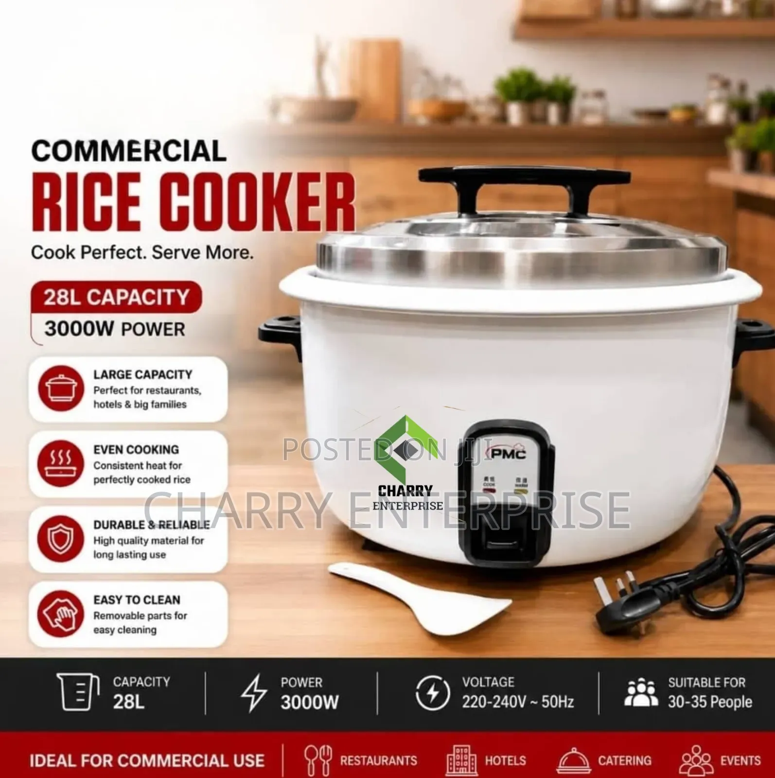 Commercial Rice Cooker 28L 3000W for Hotels, Catering and Events